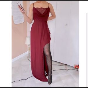 Bloomingdales maroon cowl neck dress!